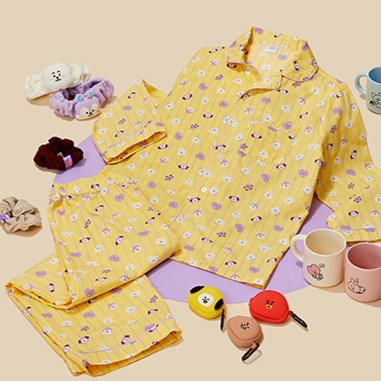 LINE FRIENDS BT21 New Basic Yellow Stripe Pyjama Set | Kool Seoul