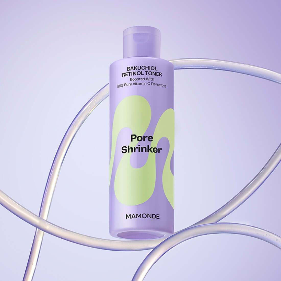 MAMONDE Pore Shrinker Bakuchiol Retinol Toner 200ml bottle on a purple background