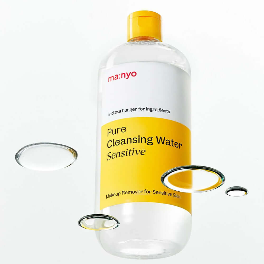 MANYO Pore Cleansing Water Sensitive 500ml bottle with yellow label, designed for sensitive skin types.