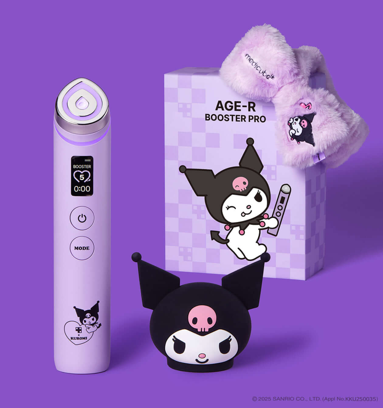 MEDICUBE AGE R Booster Pro Kuromi Edition - LIMITED skincare tool with Kuromi-themed design and accessories in purple packaging.