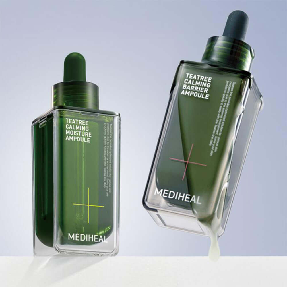 MEDIHEAL Tea Tree Soothing Barrier Ampoule 50ml bottles on display
