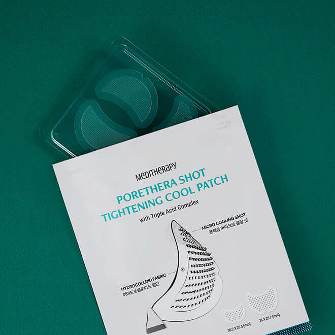 MEDITHERAPY Porethera Shot Tightening Cool Patch packaging with microcooling fabric and triple acid complex