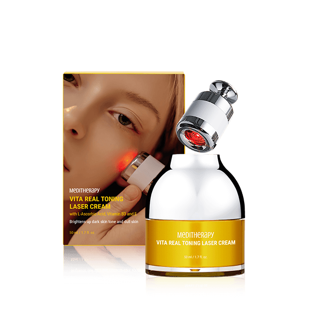 MEDITHERAPY Vita Real Toning Laser Cream 50ml with product packaging and applicator.