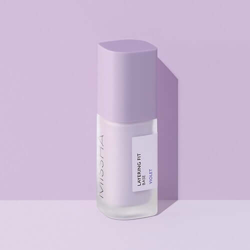 MISSHA Layering Fit Base 35ml in violet shade on a purple background