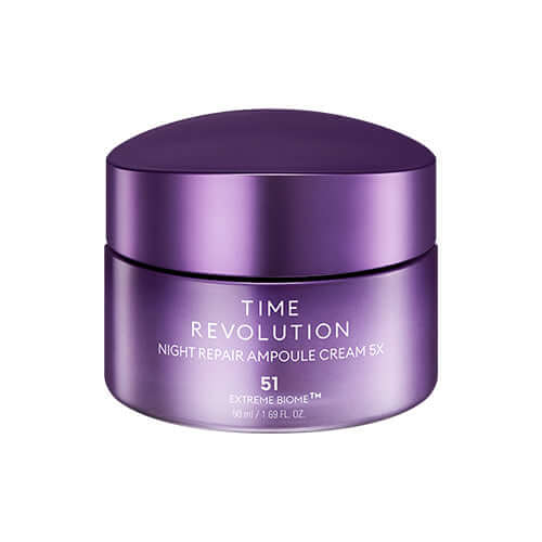 MISSHA Time Revolution Night Repair Ampoule Cream 5X 50ml in purple jar on white background