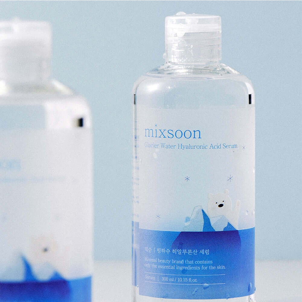 MIXSOON Glacier Water Hyaluronic Acid Serum 300ml bottle with blue and white packaging