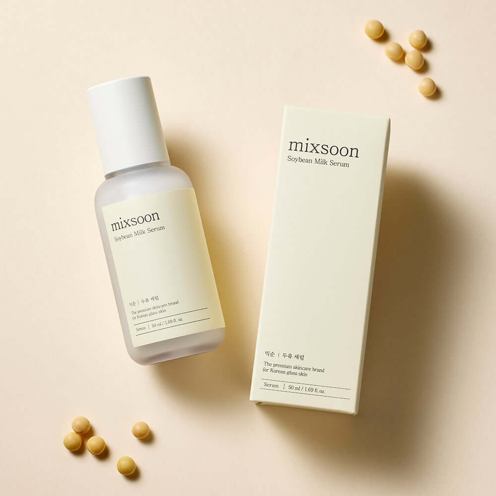 MIXSOON Soybean Milk Serum 50ml bottle and packaging with soybeans