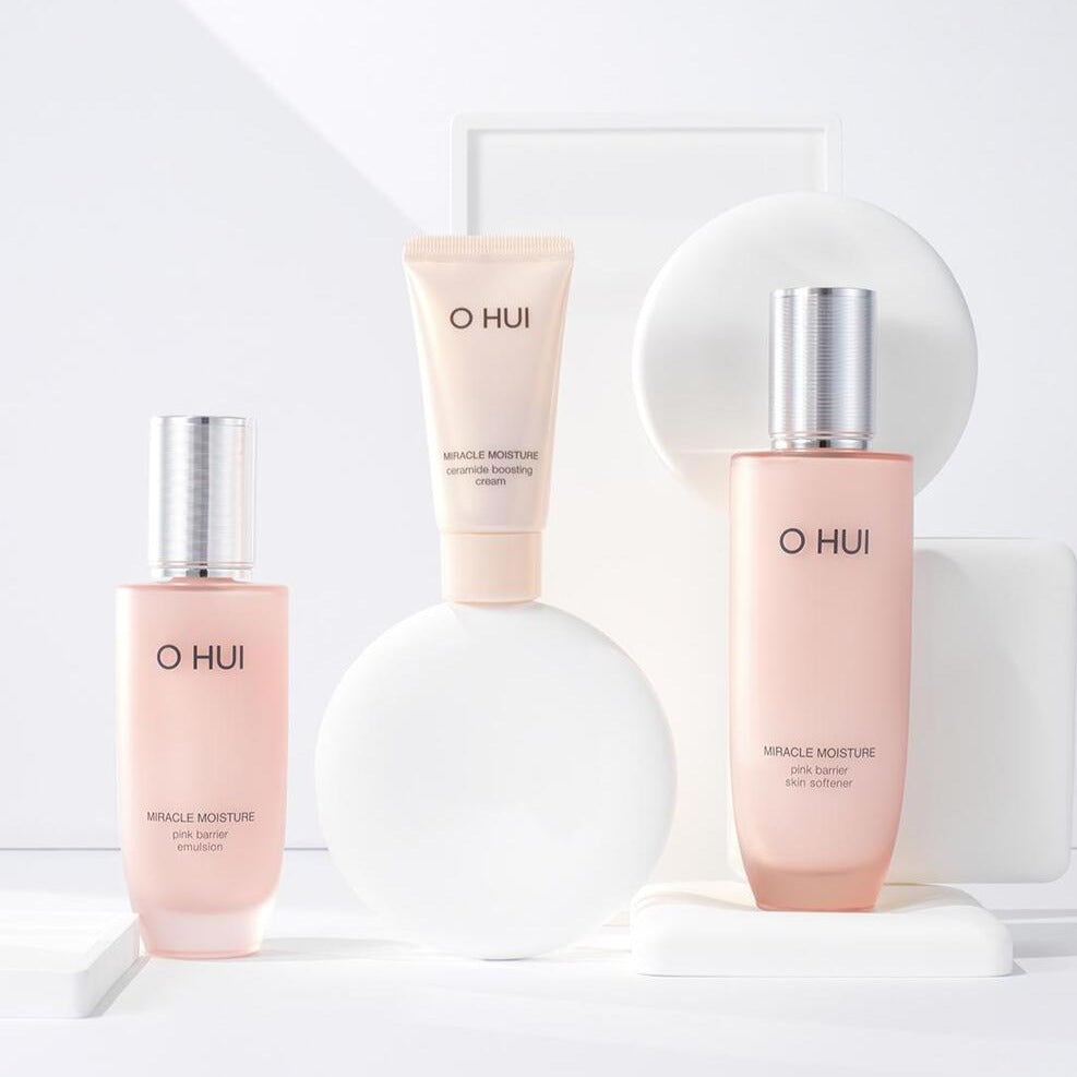 OHUI Miracle Moisture Pink Barrier Basic set (Softener, Cream, Emulsion) | Kool Seoul