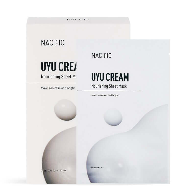 NACIFIC Milk Cream Nourishing Mask Pack displayed with packaging featuring a calm and bright skin promise.