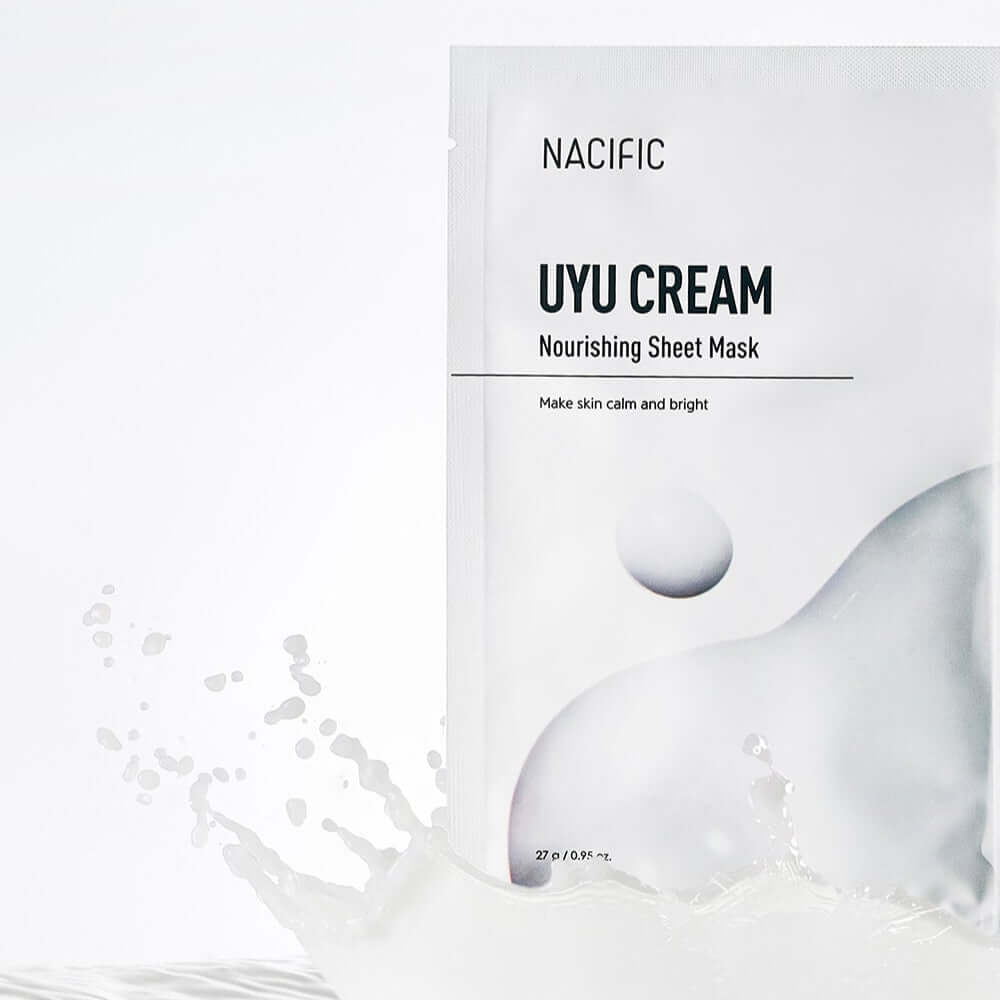 NACIFIC Milk Cream Nourishing Mask Pack with packaging and splash of milk, enhancing skin nourishment.