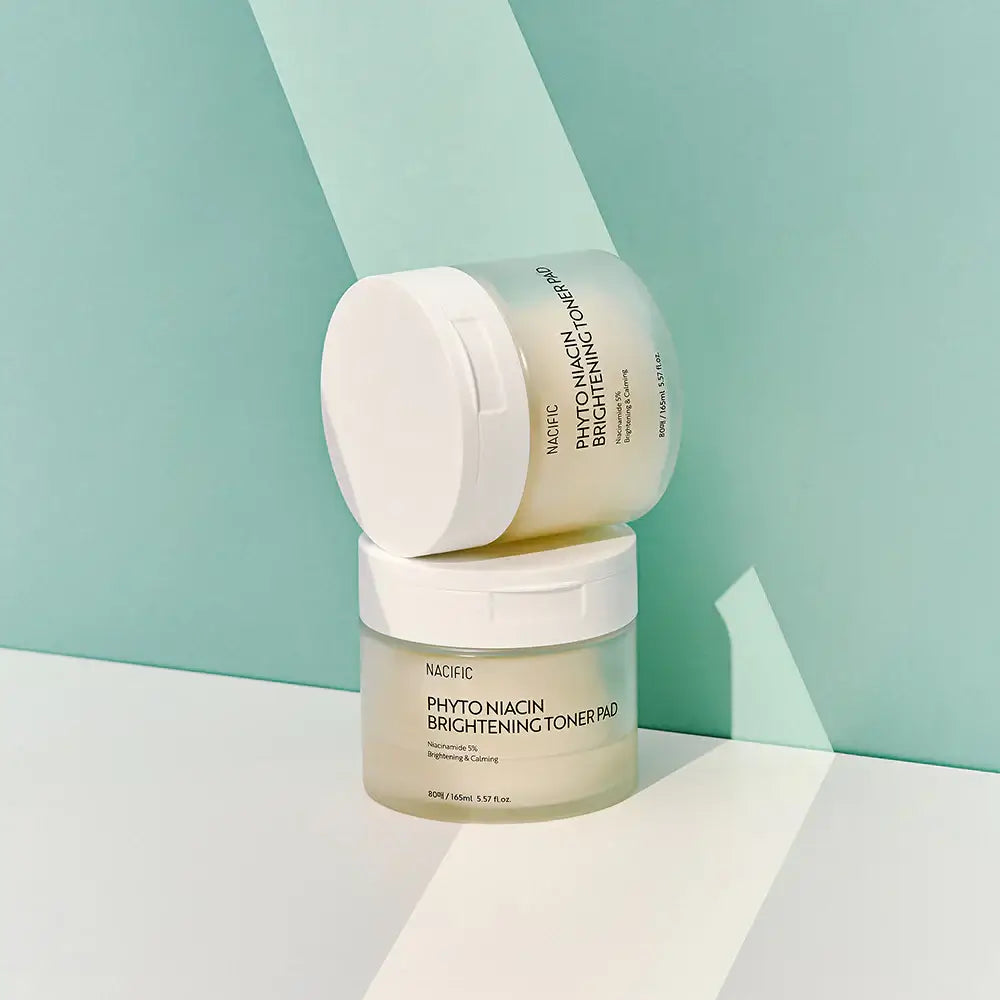 NACIFIC Phyto Niacin Brightening Toner Pads 80 Sheets/165ML in modern packaging displayed on geometric backdrop