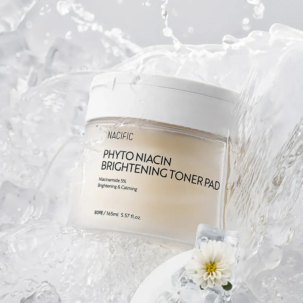 NACIFIC Phyto Niacin Brightening Toner Pads 80 Sheets/165ML with floral backdrop