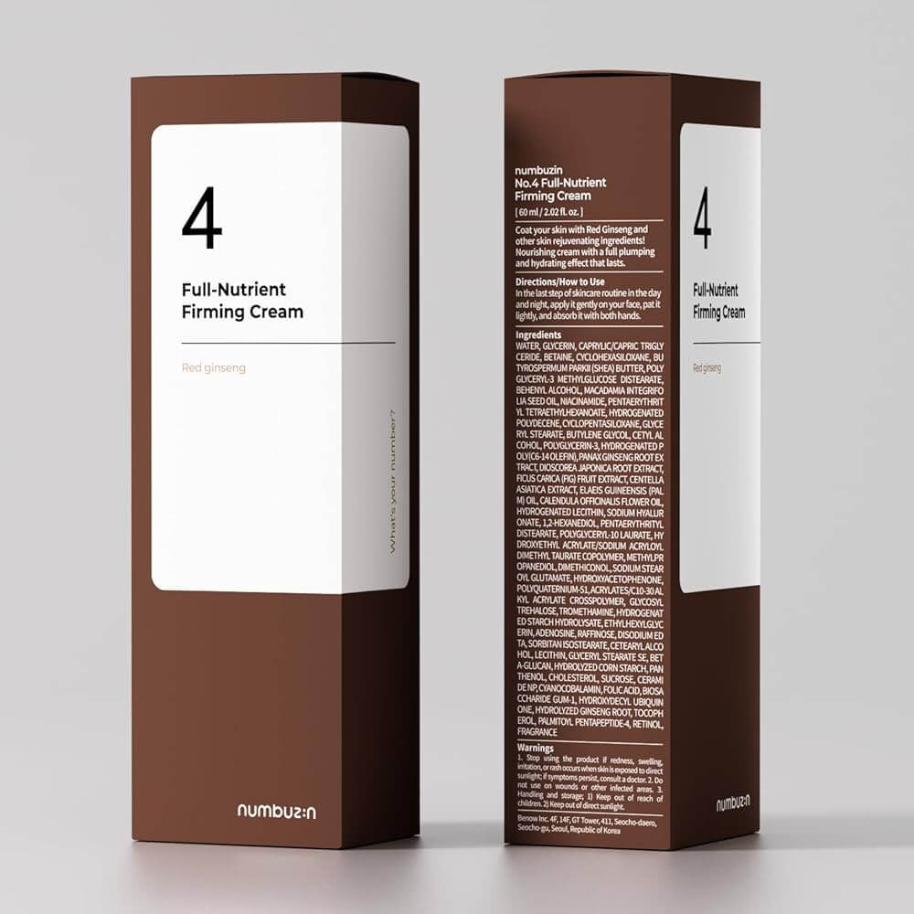 NUMBUZIN No.4 Full-Nutrient Firming Cream packaging displaying product details on box.