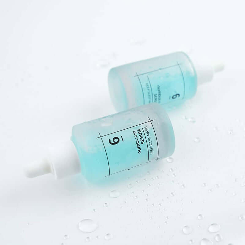 Two bottles of NUMBUZIN No.6 Deep Sleep Mask Serum with droppers, designed to hydrate and nourish skin overnight.