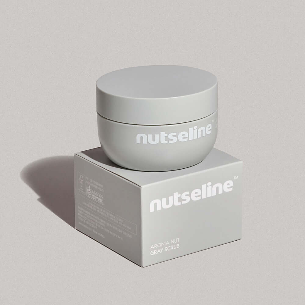 NUTSELINE Aroma Nut Gray Body Scrub 200g container on box