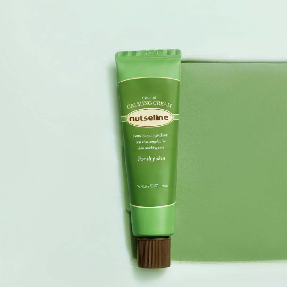NUTSELINE Cica Nut Calming Cream 60ml for dry skin soothing, featuring nut ingredients and cica complex in a 60ml tube.