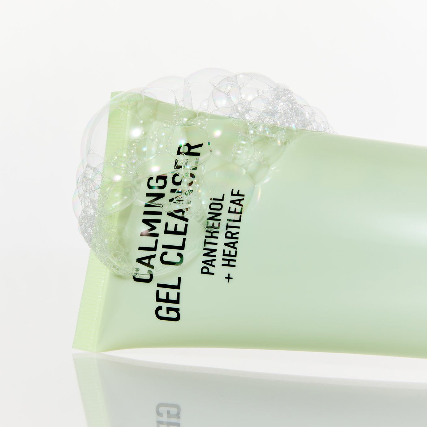 PARNELL Panthenol Heartleaf Calming Gel Cleanser 180ml with foam bubbles on tube.