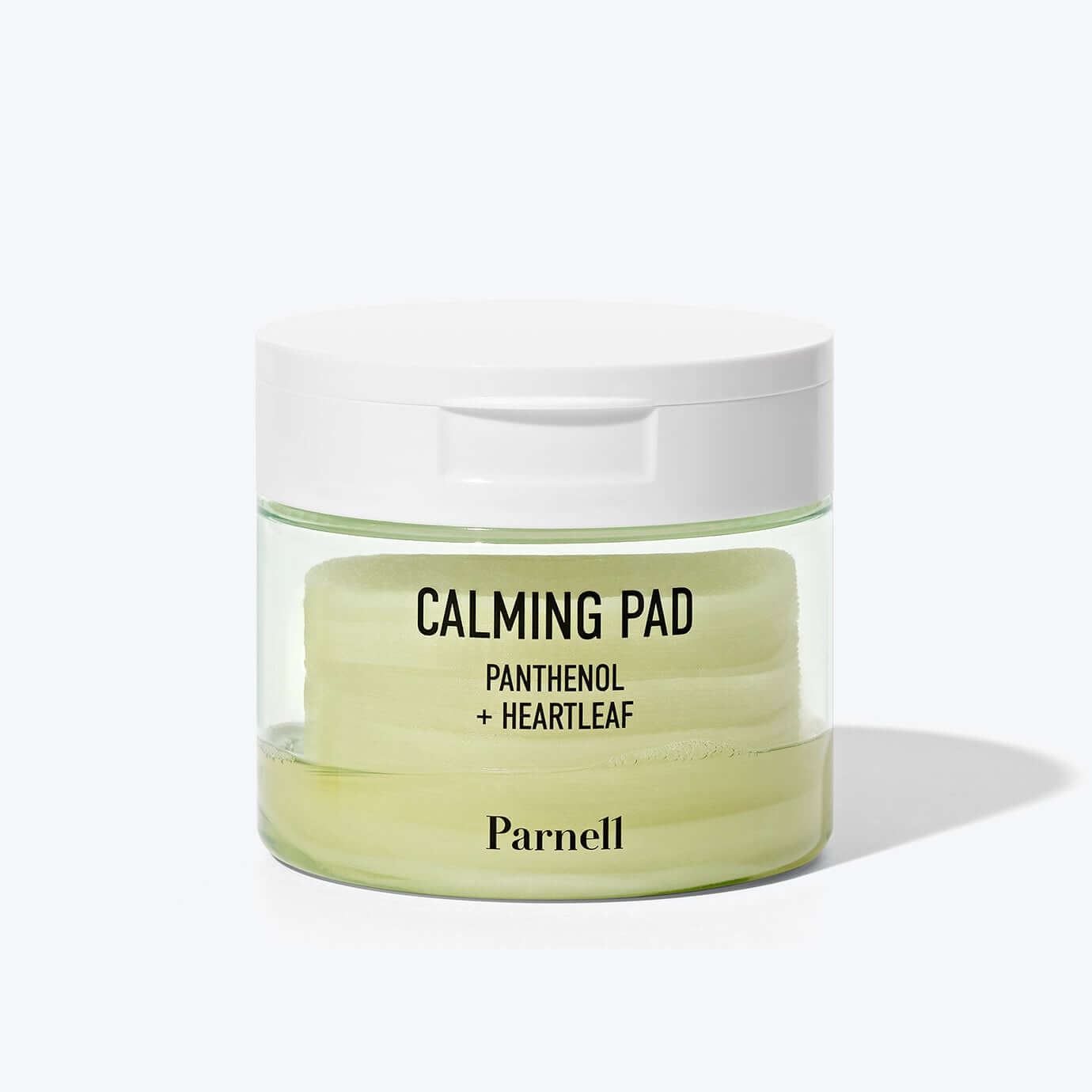 PARNELL Panthenol Heartleaf Calming Pad 60pads, soothing skincare for sensitive skin in a clear jar.
