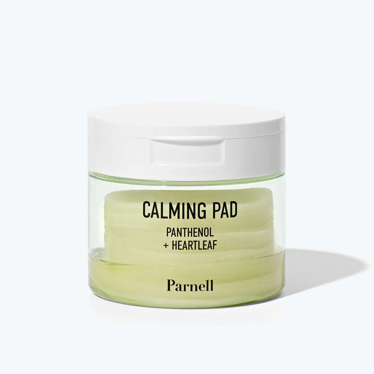 PARNELL Panthenol Heartleaf Calming Pad 60pads, soothing skincare for sensitive skin in a clear jar.