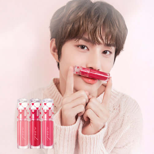 Young model showcasing PERIPERA Ink Mood Glow Tint #Softberry Collection in promotional setting.