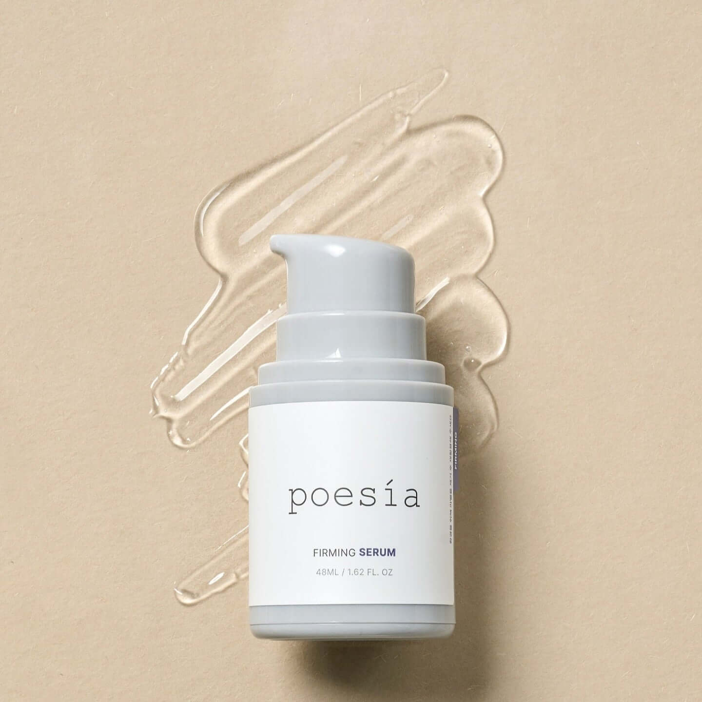POESÃA Hydro Phyto Collagen Deep Farming Ampoule Serum 48ml bottle with textured beige background.