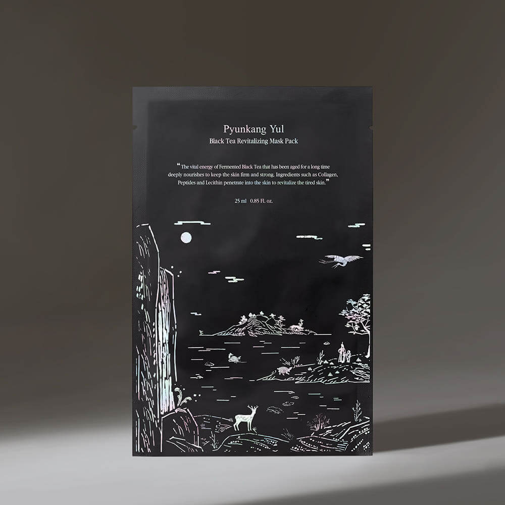 PYUNKANG YUL Black Tea Revitalizing Mask Pack 10 Pieces packaging design