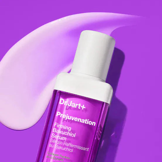 DR.JART+ Prejuvenation Firming Bakuchiol Serum 50ml bottle on purple background