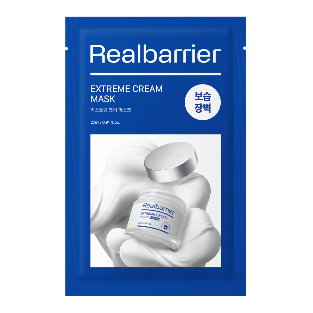 REAL BARRIER Extreme Cream Mask 10 Sheets package image, featuring intense moisture and skin barrier strengthening benefits.