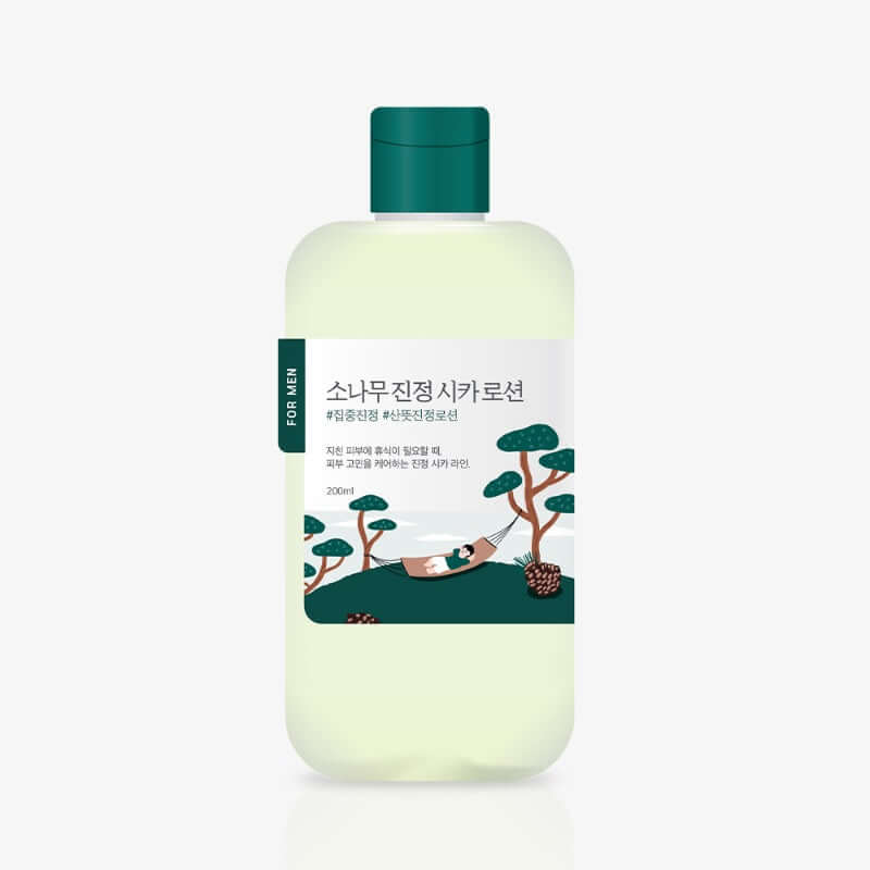 ROUND LAB For Men Pine Calming Cica Lotion 200ml bottle featuring product label design and size indication.