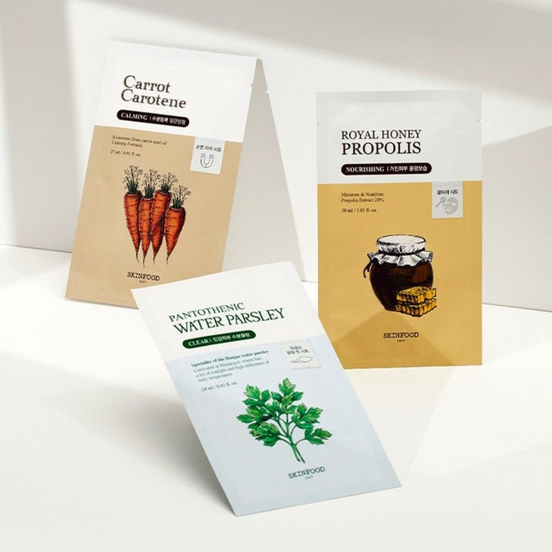 SKINFOOD Calming, Nourishing, Clear Mask | Kool Seoul