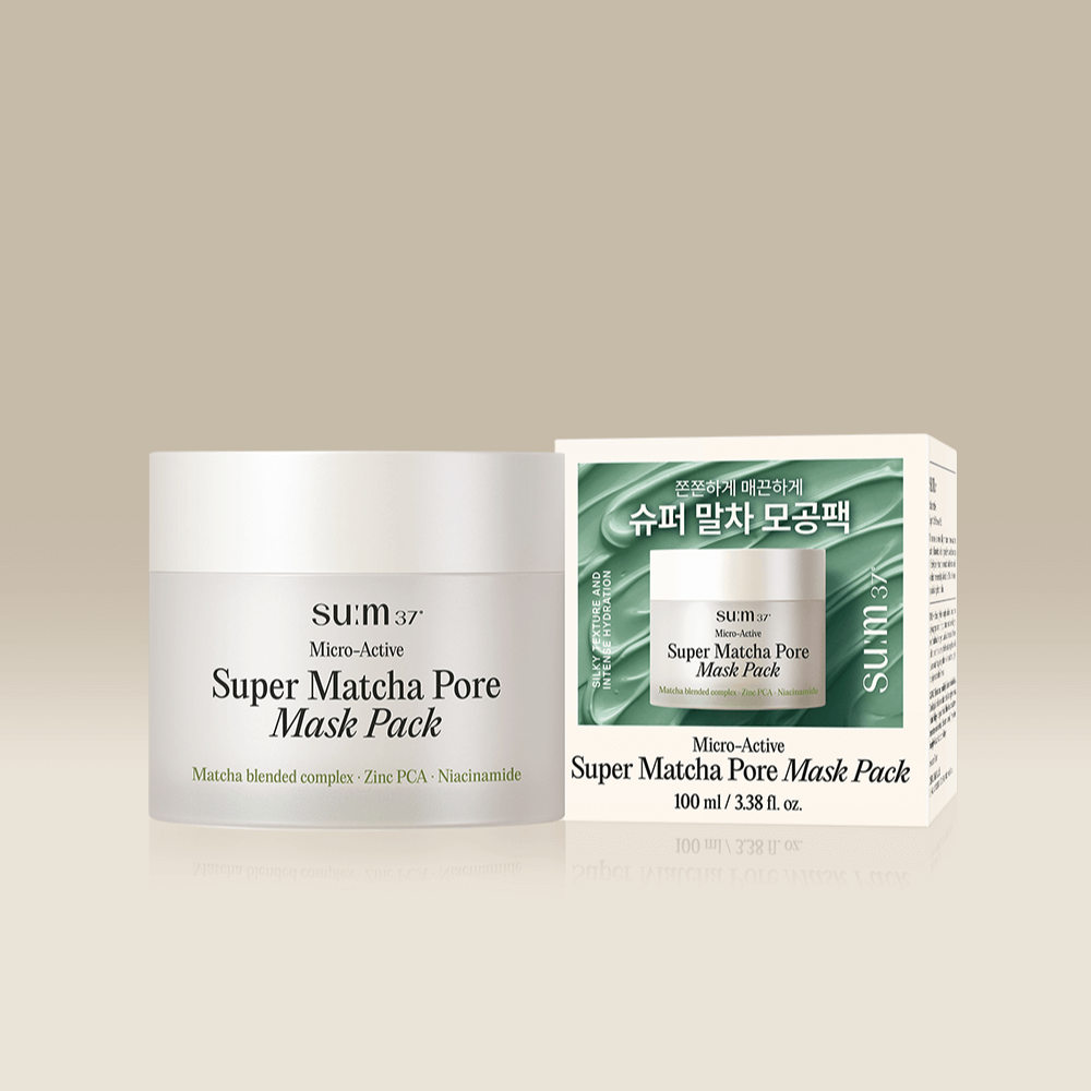 SU:M37 Microactive Super Matcha Pore Mask 100ml product image with packaging and jar