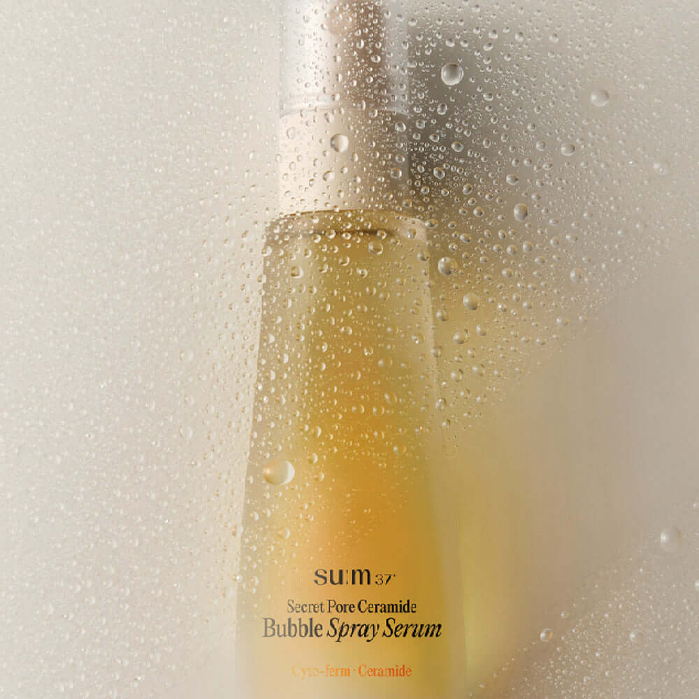 SU:M37 Secret Pore Ceramide Bubble Oil Essence Mist 60ml showcasing hydrating formula in bottle.