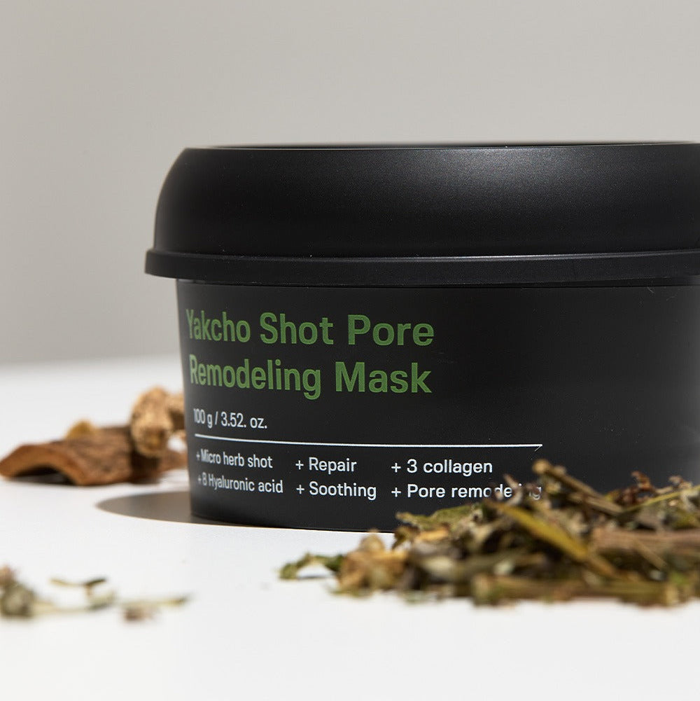 SUNGBOON EDITOR Liquid Shot Pore Remodeling Mask 100g for skin care and pore reduction displayed with ingredients