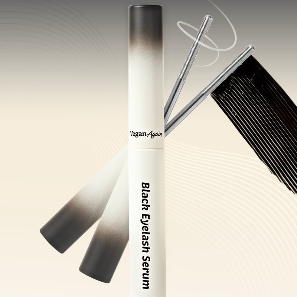 TOUCH IN SOL Vegan Again Black Eyelash Serum 5.5g with applicators on display.