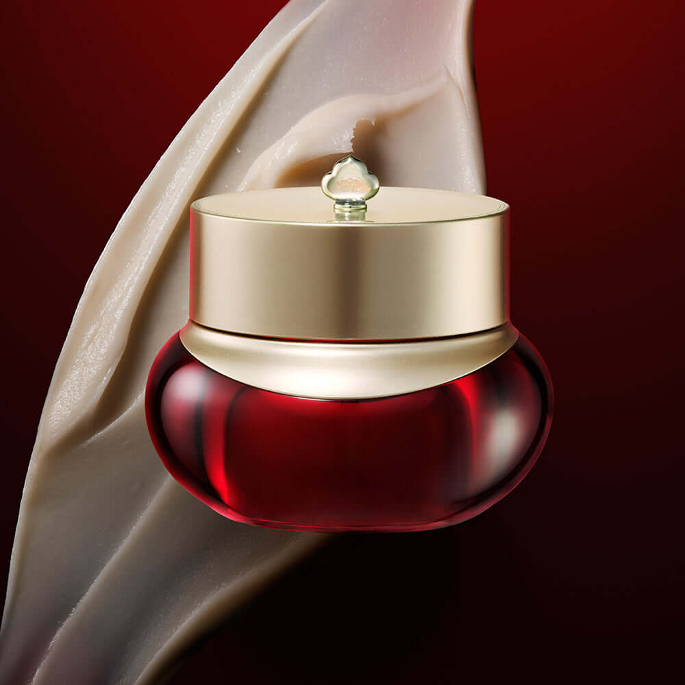 THE WHOO Jin Yul Hyang Anti-Wrinkle Enriching Cream 50ml in red and gold jar against luxury background