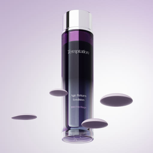 THE SAEM Temptation Age Return Emulsion 130ml bottle with lavender background and product highlights