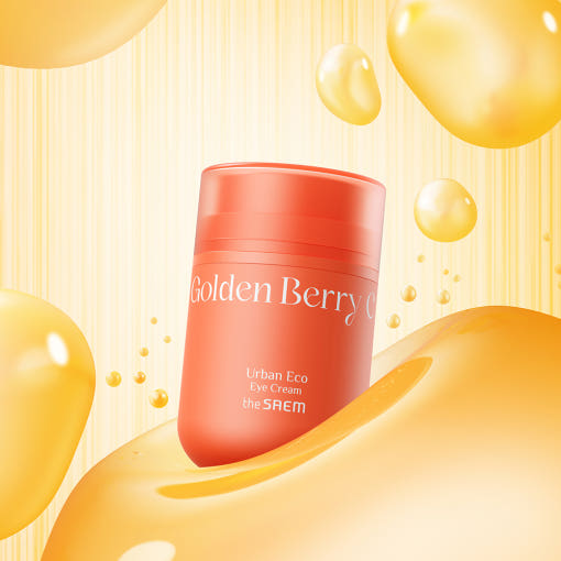 THE SAEM Urban Eco Golden Berry C Eye Cream 30ml product image with vibrant orange packaging and golden berry texture