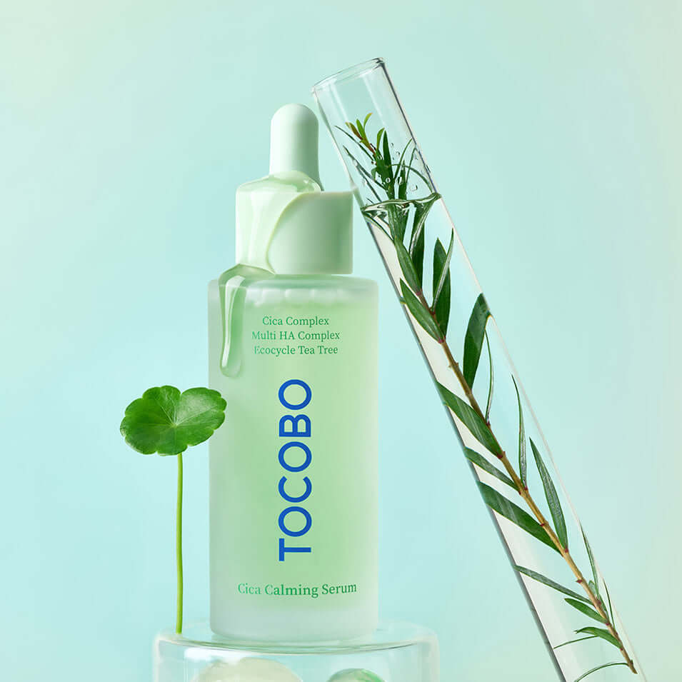 TOCOBO Cica Calming Serum with natural ingredients and eco-friendly packaging for skincare.