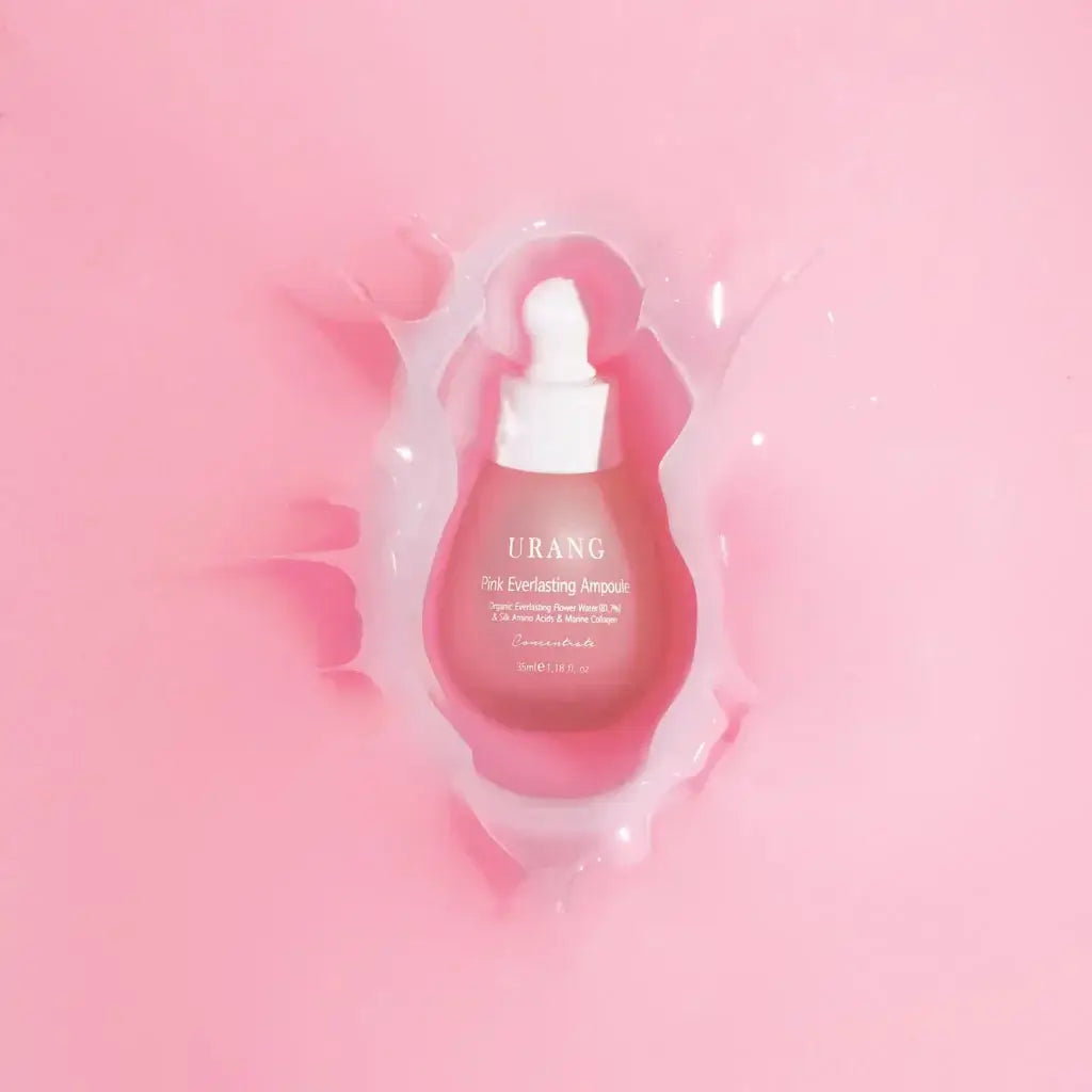 URANG Pink Everlasting Ampoule surrounded by a pink splash design