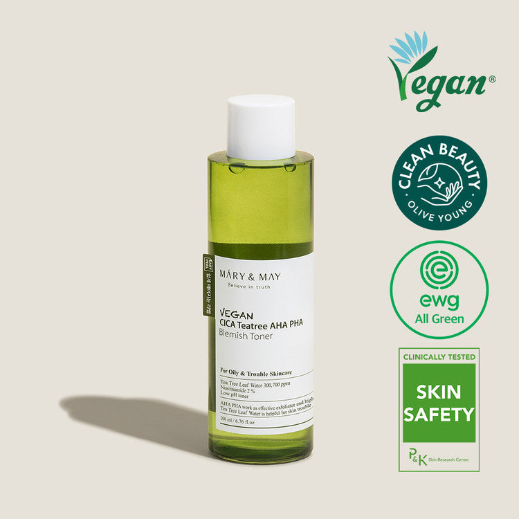 MARY & MAY Vegan CICA Teatree AHA PHA Blemish Toner 200ml | Kool Seoul