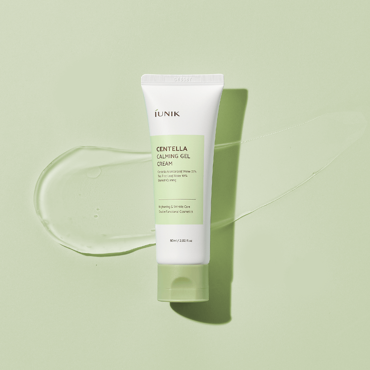 iUNIK Centella Calming Gel Cream 60ml on green background