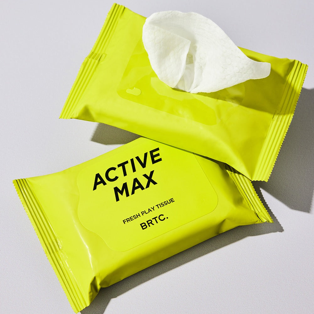 Gentleman Korea product shot of BRTC Homme Active Max Fresh Play Tissue 15 Sheets in bright yellow packaging for men’s skincare