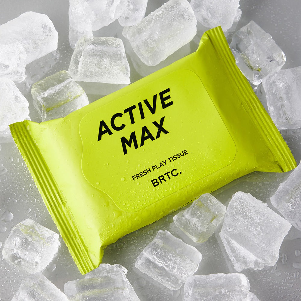 BRTC Homme Active Max Fresh Play Tissue 15 Sheets - Gentleman Korea product image showing lime-green Active Max packet on ice