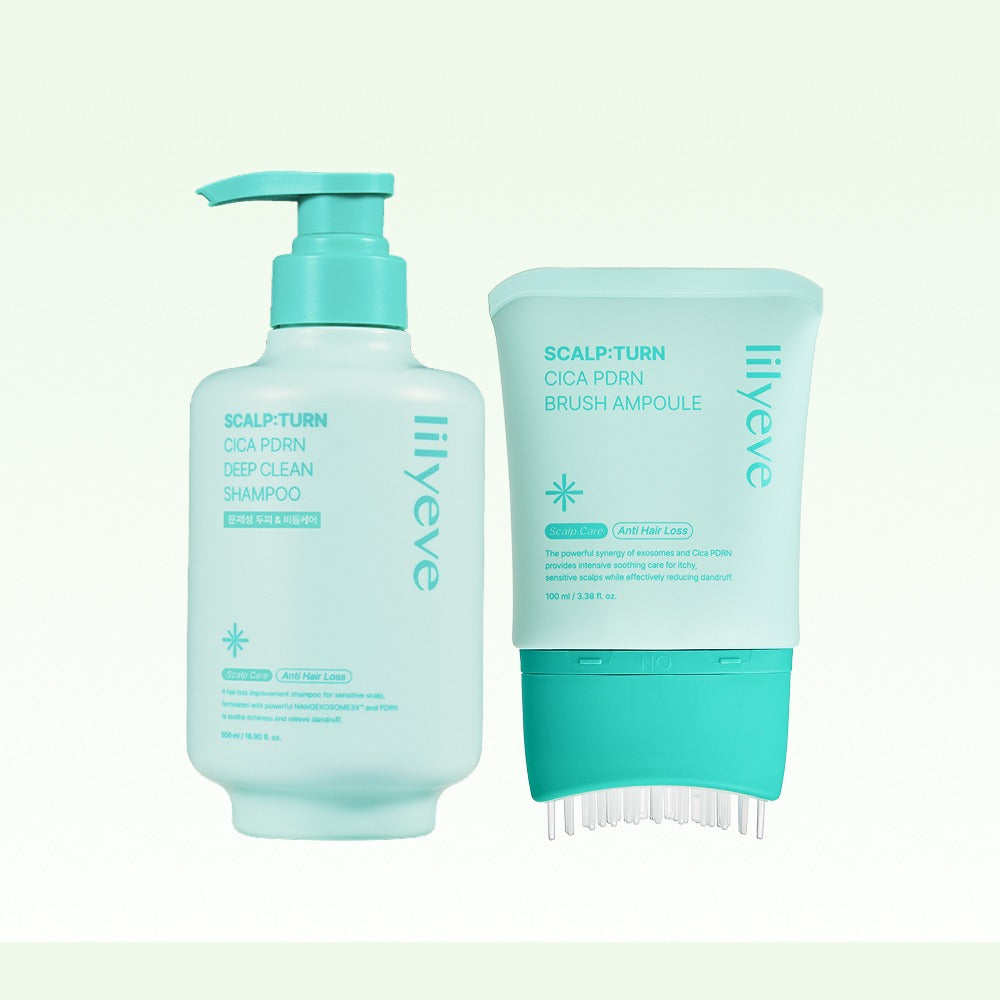 LILYEVE Scalpturn Cica PDRN Cooling Shampoo & Brush Ampoule Set - Korean hair care set