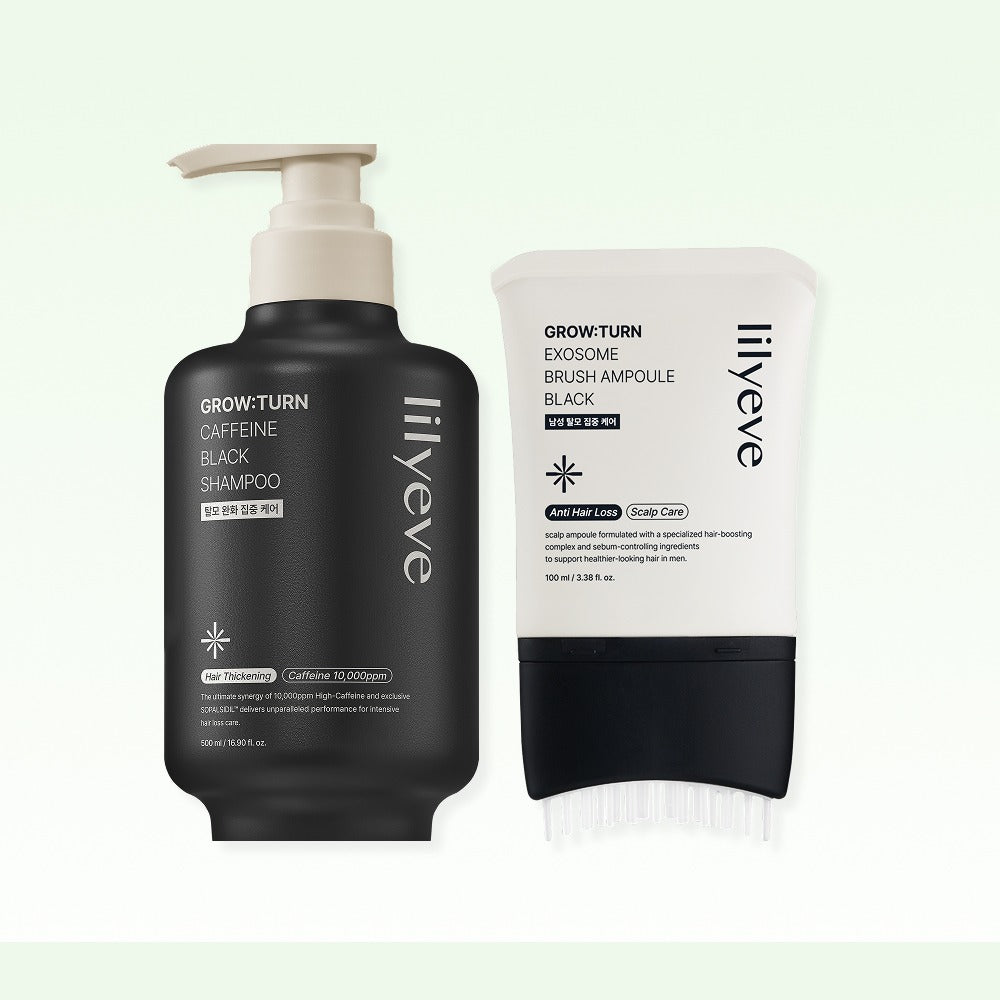 LILYEVE Growturn Black Brush Ampoule & Caffeine Black Shampoo Set - Korean hair care set