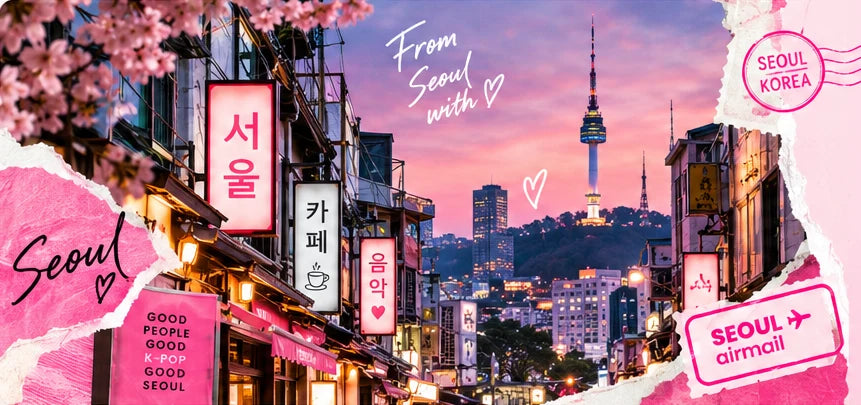 Seoul street at dusk with N Seoul Tower