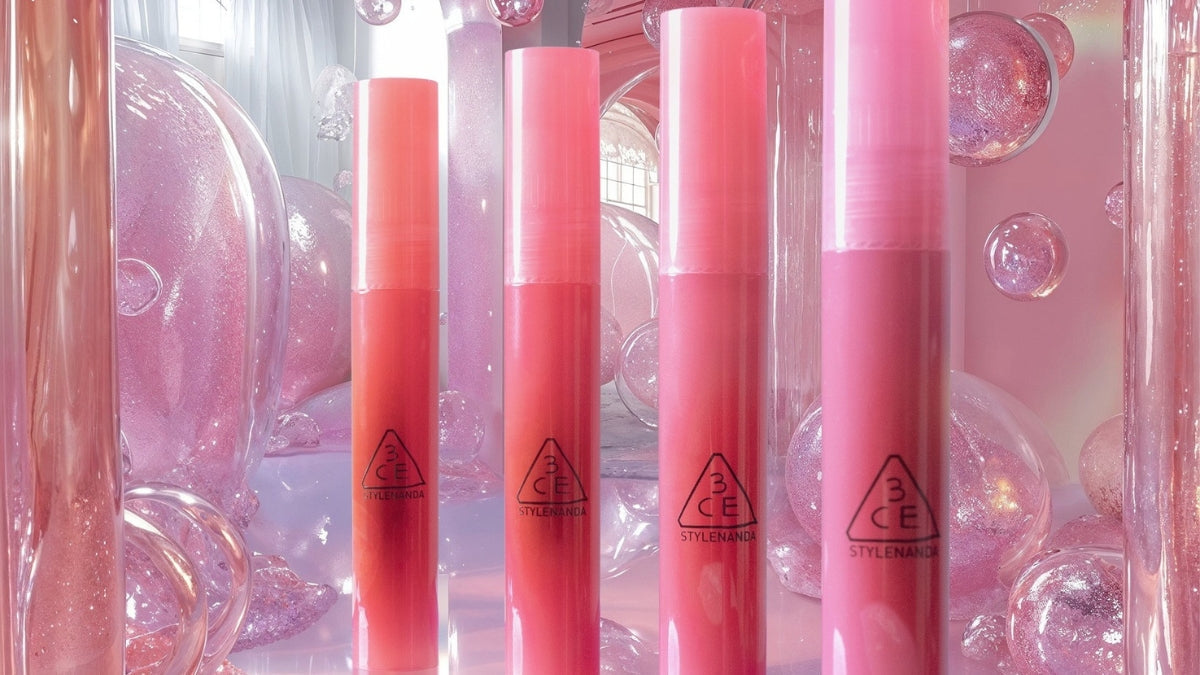 Beauty Beyond Limits Discovering 3CE Cosmetics: vibrant lip tints displayed in a stylish, modern setting reflecting bold creativity.