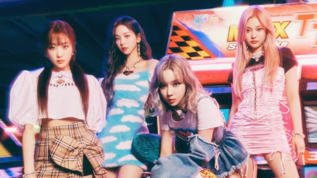 AESPA brings a dazzling mix of futuristic charm and infectious beats to the K-pop universe in a colorful group photo.