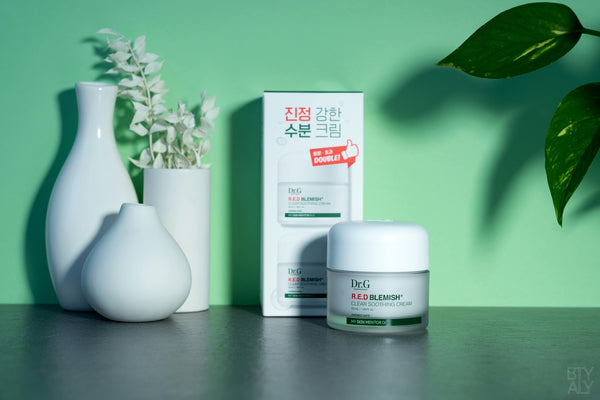 Sensitive Skin Savior: Exploring Dr.G’s Hypoallergenic Skincare Solutions with Red Blemish Soothing Cream on display.
