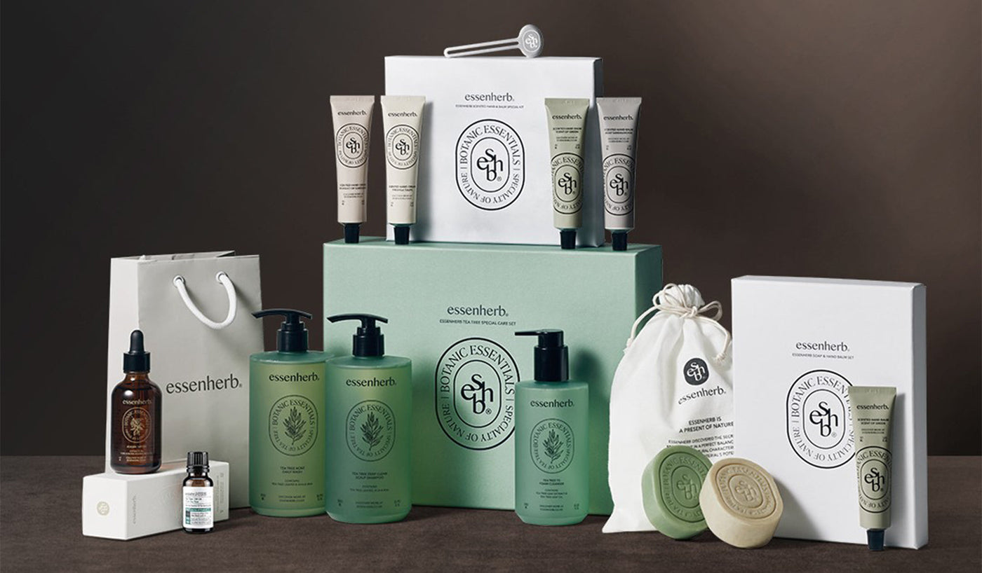 Elevate Your Skincare Routine with ESSENHERB: The Best of Korean Beauty products displayed elegantly